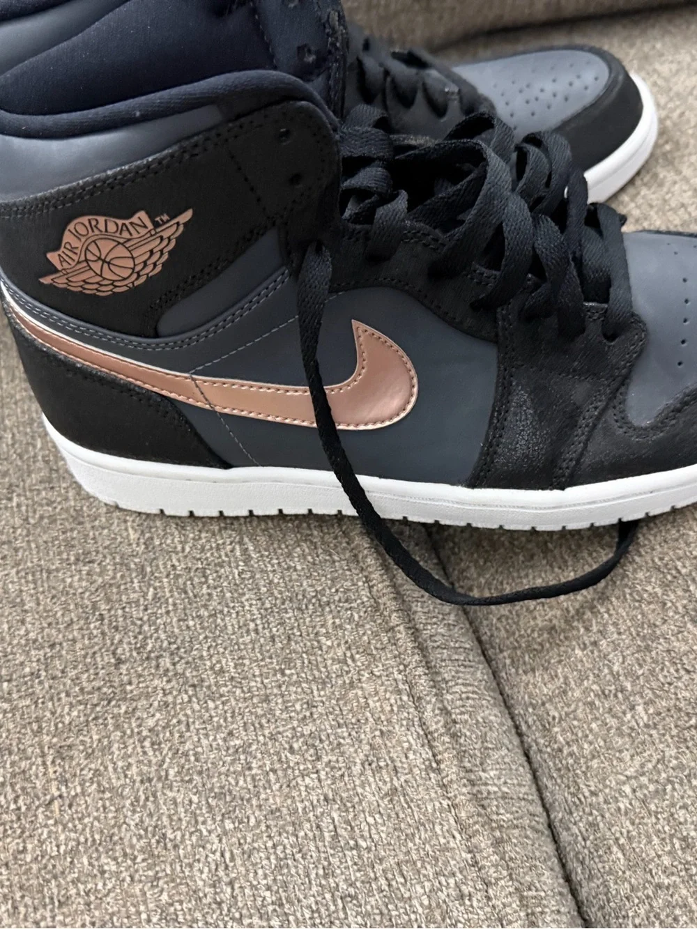Jordan Womens High-Top Sneakers in Black and Rose Gold